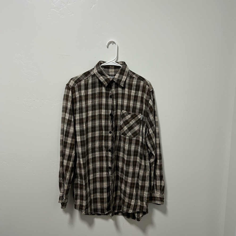 Men's Plaid Carhart Button-Up Shirt ~ Brown/Green/White